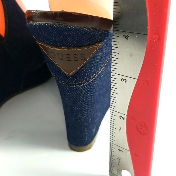 GUESS Blue Denim & Leather Slingback Platforms Size 9.5M. S598 - Picture 8 of 10